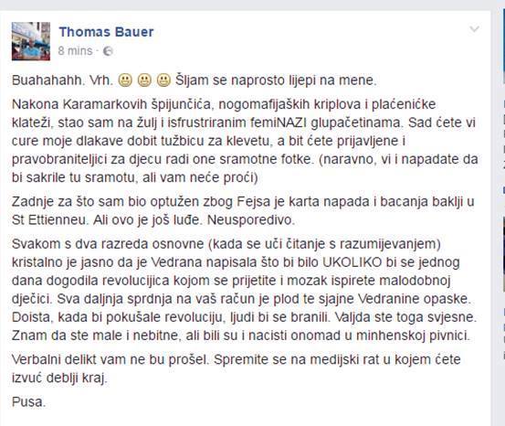 Dok se Vedrana Pribičević ispričala, Thomas Bauer nastavlja prijetiti uredništvu Libele