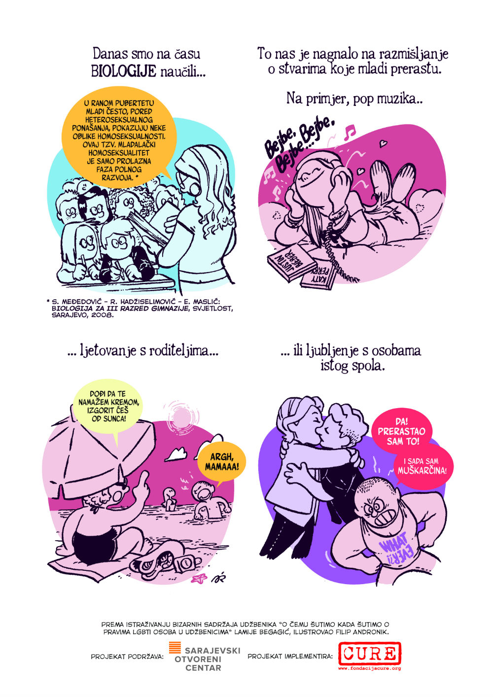 Stripovi koji ukazuju na diskriminaciju LGBT osoba u školskim udžbenicima