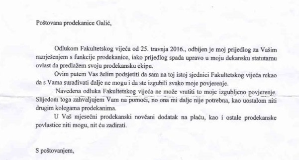 Previšić poručio Branki Galić da ju svejedno ne želi u svojoj prodekanskoj ekipi